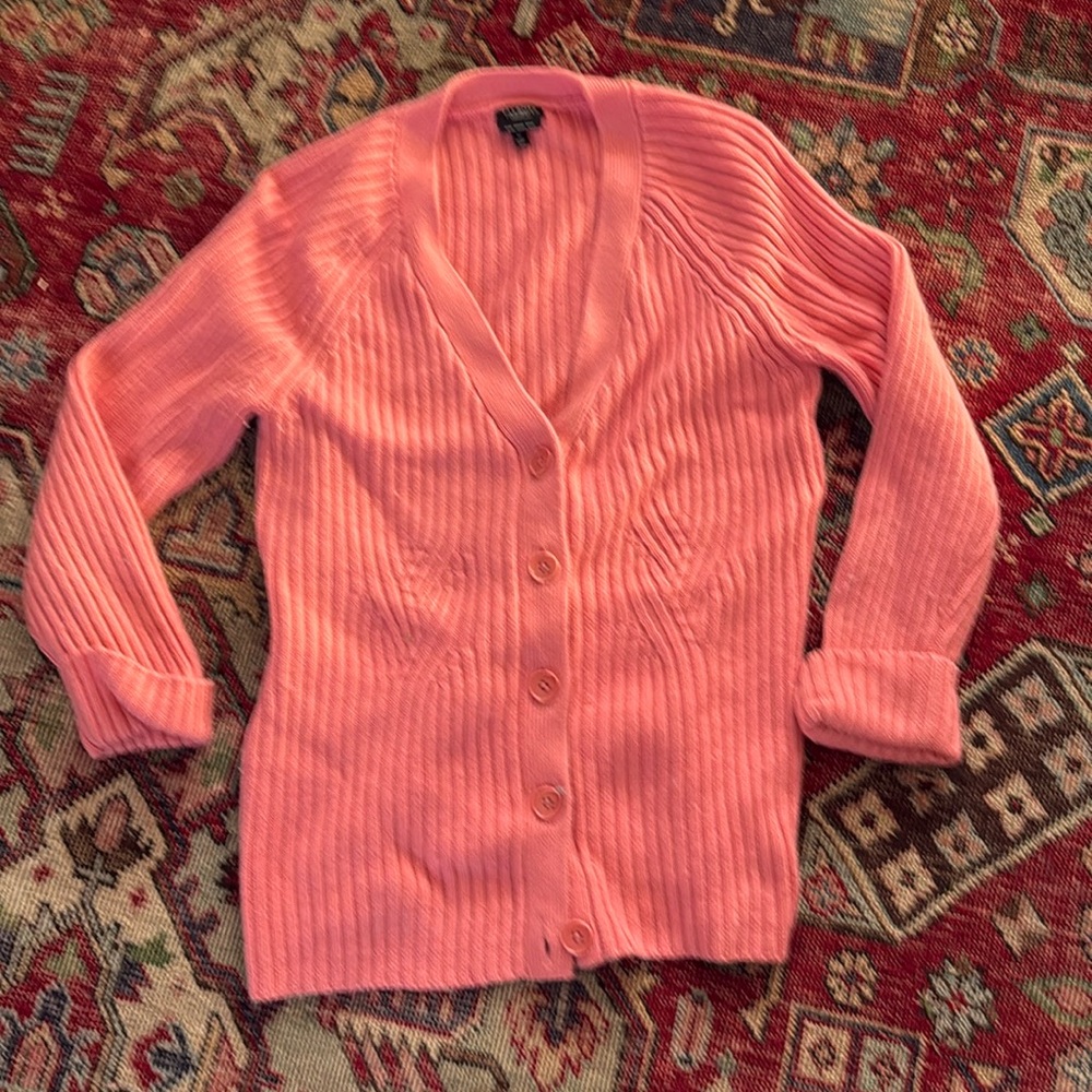 Talbots Coral Pink Cardigan 100% Merino Wool